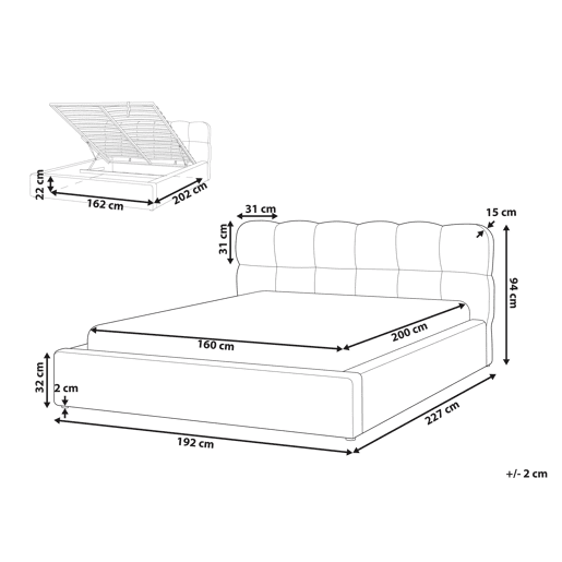 Cama baú Tecido BASTON 160 x 200 cm Branco creme
