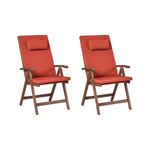 Conjunto de 2 cadeiras de jardim com almofadas AMANTEA PREMIUM Madeira de acácia Vermelho