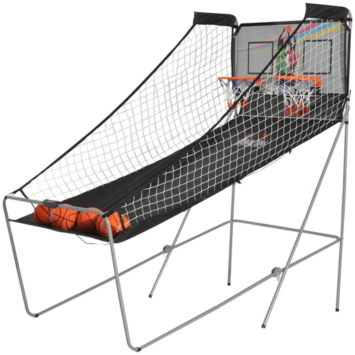 Conjunto de Cestos de Basquetebol Dobráveis e Portáteis - Cor: Preto e Branco u2013 Aço u2013 205 x 110 x 205 cm