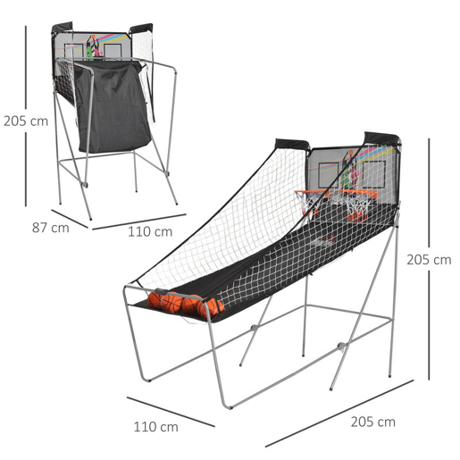 Conjunto de Cestos de Basquetebol Dobráveis e Portáteis - Cor: Preto e Branco u2013 Aço u2013 205 x 110 x 205 cm