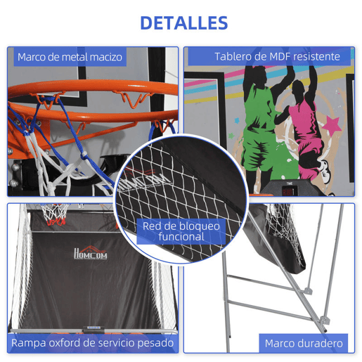 Conjunto de Cestos de Basquetebol Dobráveis e Portáteis - Cor: Preto e Branco u2013 Aço u2013 205 x 110 x 205 cm