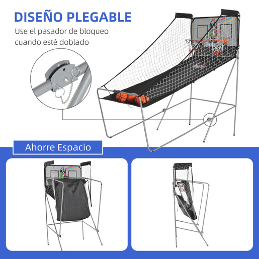 Conjunto de Cestos de Basquetebol Dobráveis e Portáteis - Cor: Preto e Branco u2013 Aço u2013 205 x 110 x 205 cm