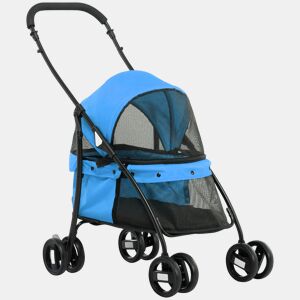PawHut Carrinho para Animais de Estimação Dobrável Carrinho de Passeio para Cães e Gatos com Janela de Malha Almofada Lavável Arnês de Segurança e Estrutura de Aço 82x47x97cm Azul