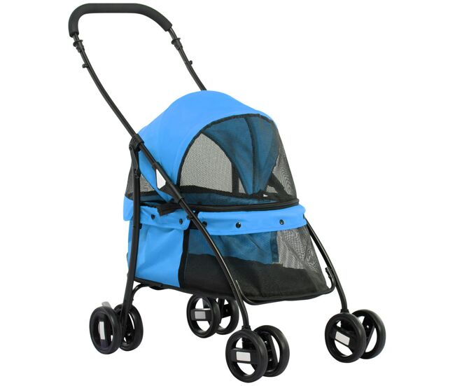 Pawhut carrito para perros plegable cochecito para mascotas cochecito para perros pequeños con ventanas de malla cojín lavable correas de seguridad y