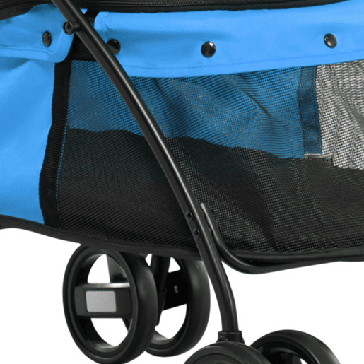 PawHut Carrinho para Animais de Estimação Dobrável Carrinho de Passeio para Cães e Gatos com Janela de Malha Almofada Lavável Arnês de Segurança e Estrutura de Aço 82x47x97cm Azul