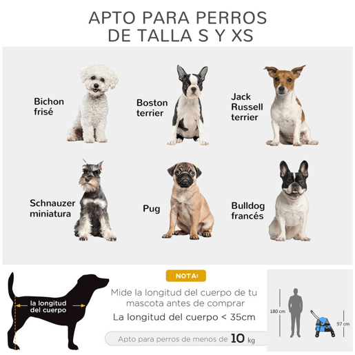 PawHut Carrinho para Animais de Estimação Dobrável Carrinho de Passeio para Cães e Gatos com Janela de Malha Almofada Lavável Arnês de Segurança e Estrutura de Aço 82x47x97cm Azul