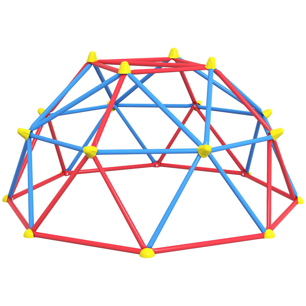 Outsunny cúpula de escalada juego de cúpula geométrica parque infantil para 3-8 años con marco de metálico anti-uv carga 180 kg para patio jardín ø183x90 cm rojo y azul