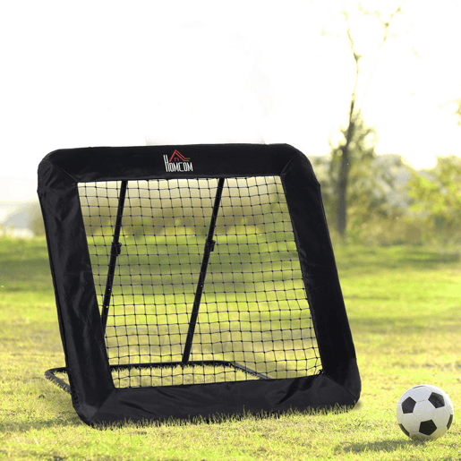 HOMCOM Rede de Rebote Dobrável com 4 Ângulos Ajustáveis para Treinamento de Futebol Beisebol Desportes de Exterior 128x118x108-120cm Preto