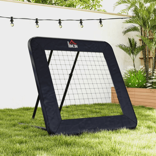 HOMCOM Rede de Rebote Dobrável com 4 Ângulos Ajustáveis para Treinamento de Futebol Beisebol Desportes de Exterior 128x118x108-120cm Preto