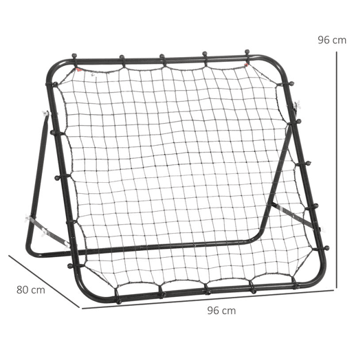 HOMCOM Rede de Rebote de Metal Rede de Rebote com Ângulo Ajustável e 20 Cordas Elásticas para Treinamento de Futebol Tenis Beisebol Desportes 96x80x96 cm Preto