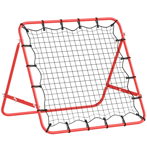 HOMCOM Rede de Rebote de Metal Rede de Rebote com Ângulo Ajustável e 20 Cordas Elásticas para Treinamento de Futebol Tenis Beisebol Desportes 96x80x96cm Vermelho