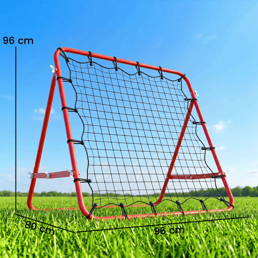 HOMCOM Rede de Rebote de Metal Rede de Rebote com Ângulo Ajustável e 20 Cordas Elásticas para Treinamento de Futebol Tenis Beisebol Desportes 96x80x96cm Vermelho