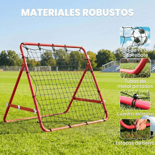 HOMCOM Rede de Rebote de Metal Rede de Rebote com Ângulo Ajustável e 20 Cordas Elásticas para Treinamento de Futebol Tenis Beisebol Desportes 96x80x96cm Vermelho