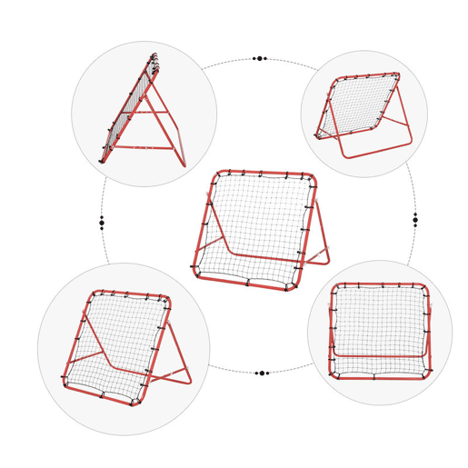 HOMCOM Rede de Rebote de Metal Rede de Rebote com Ângulo Ajustável e 20 Cordas Elásticas para Treinamento de Futebol Tenis Beisebol Desportes 96x80x96cm Vermelho