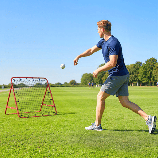 HOMCOM Rede de Rebote de Metal Rede de Rebote com Ângulo Ajustável e 20 Cordas Elásticas para Treinamento de Futebol Tenis Beisebol Desportes 96x80x96cm Vermelho