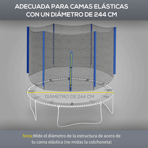 SPORTNOW Rede de Segurança para Trampolim Ø244 cm Rede de Substituição de Trampolins para Exterior e Porta com Fecho de Correr para 6 Postes Azul