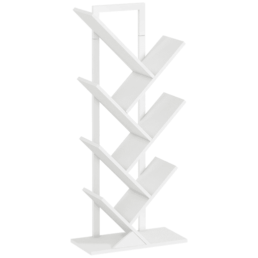 HOMCOM Estante em Forma de Árvore de 7 Níveis Estante de Livros com 7 Prateleiras e Estrutura de Aço para Sala de Estar Escritório Estúdio Quarto 50x24x109 cm Branco
