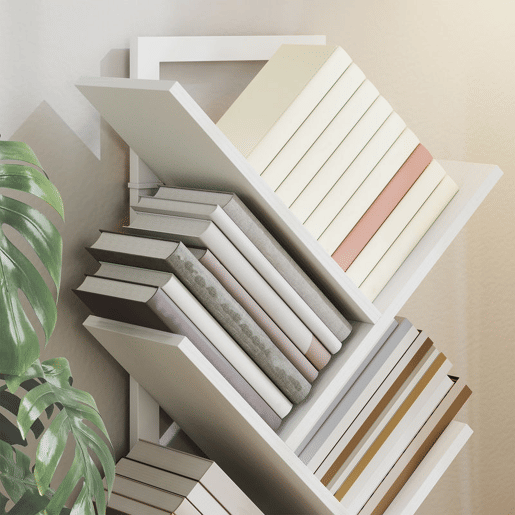 HOMCOM Estante em Forma de Árvore de 7 Níveis Estante de Livros com 7 Prateleiras e Estrutura de Aço para Sala de Estar Escritório Estúdio Quarto 50x24x109 cm Branco