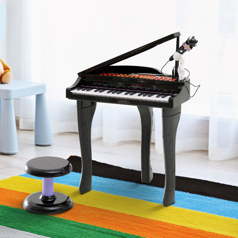 HomCom Piano Elétrico Infantil de 37 Teclas com Microfone e Banco Rosa