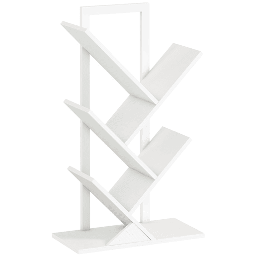 HOMCOM Estante em Forma de Árvore de 5 Níveis Estante de Livros com 5 Prateleiras e Estrutura de Aço para Sala de Estar Escritório Estúdio Quarto 50x24x82 cm Branco
