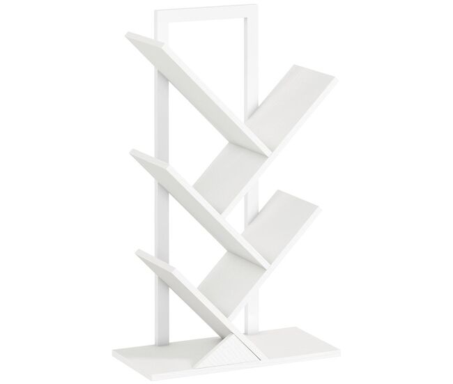 Homcom librería en forma de árbol de 5 niveles, estantería de libros con 5 estantes, estructura de acero, para cd, dvd, álbumes, sala de estar, oficina, estudio, dormitorio, 50x24x82 cm, blanco