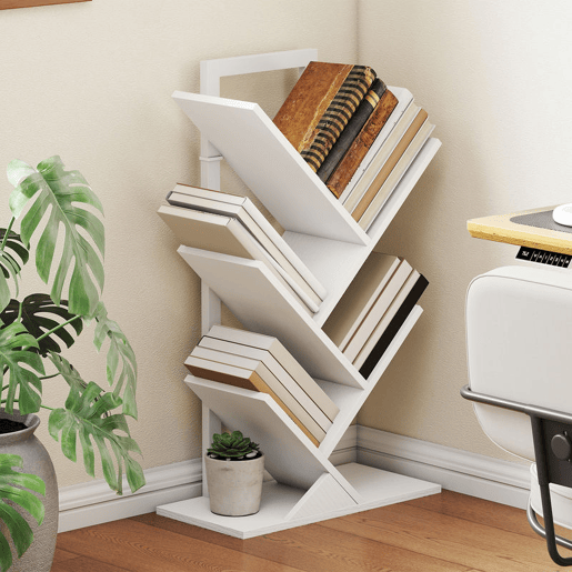 HOMCOM Estante em Forma de Árvore de 5 Níveis Estante de Livros com 5 Prateleiras e Estrutura de Aço para Sala de Estar Escritório Estúdio Quarto 50x24x82 cm Branco