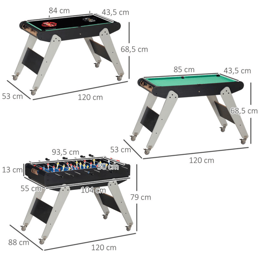 HOMCOM Mesa Multi Jogos para Crianças acima de 7 Anos Mesa de Jogos 6 em 1 com Rodas Bilhar Matraquilho Ping Pong Lançamento de Anéis Hóquei com Bastão e Hóquei com Discos 120x88x79cm Multicor