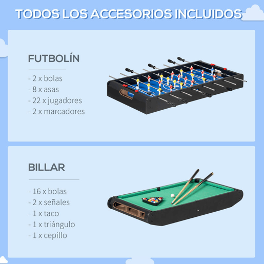 HOMCOM Mesa Multi Jogos para Crianças acima de 7 Anos Mesa de Jogos 6 em 1 com Rodas Bilhar Matraquilho Ping Pong Lançamento de Anéis Hóquei com Bastão e Hóquei com Discos 120x88x79cm Multicor