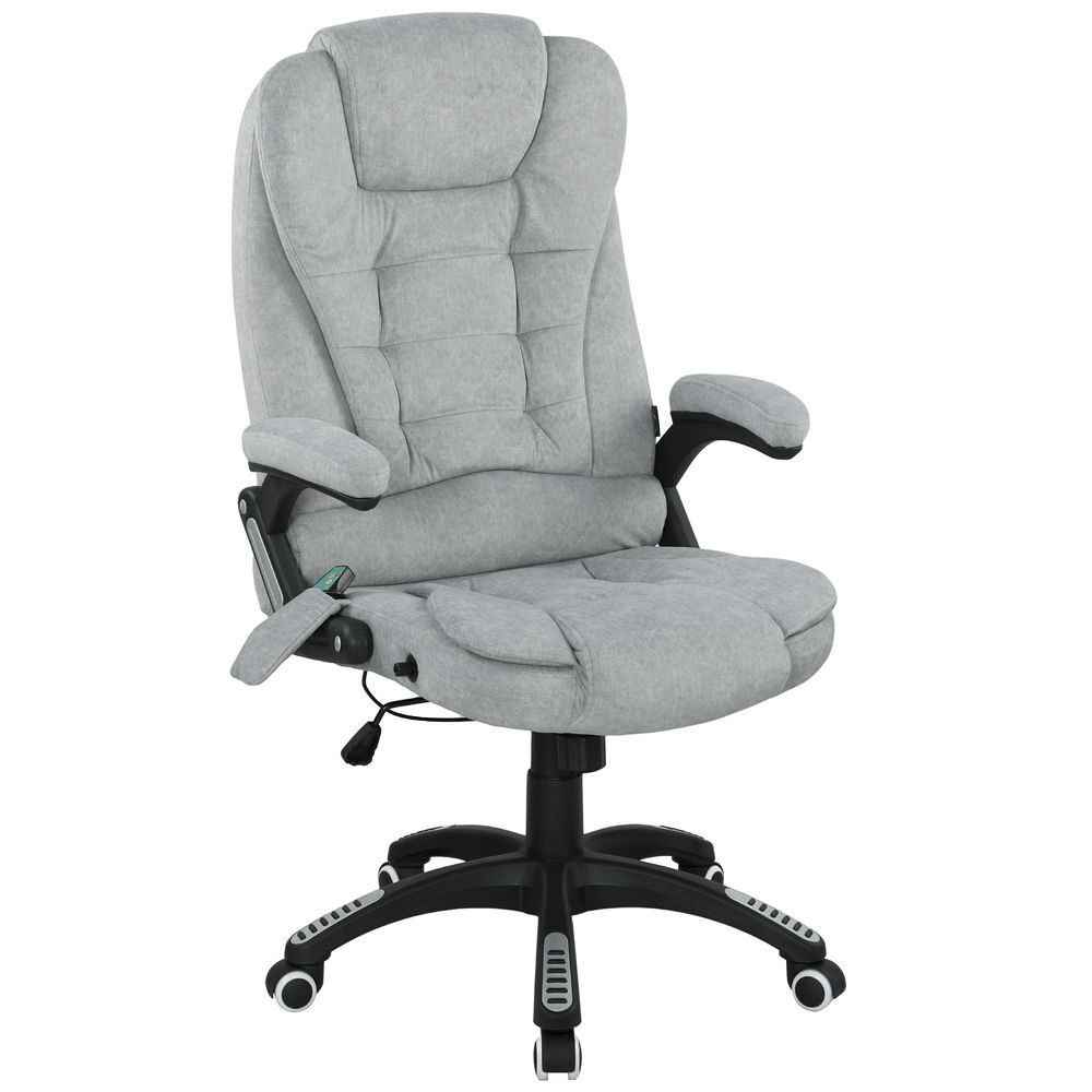 Vinsetto silla de oficina con masaje de 6 puntos silla de escritorio giratoria con función basculante con calefacción altura ajustable respaldo reclinable y mando a distancia 65x71x110-120 cm gris