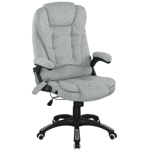 Vinsetto Cadeira de Massagem com 6 Pontos de Massagem Cadeira de Escritório Reclinável até 125° com Função de Aquecimento Altura Ajustável e Rodas para Estúdio 65x71x110-120 cm Cinza