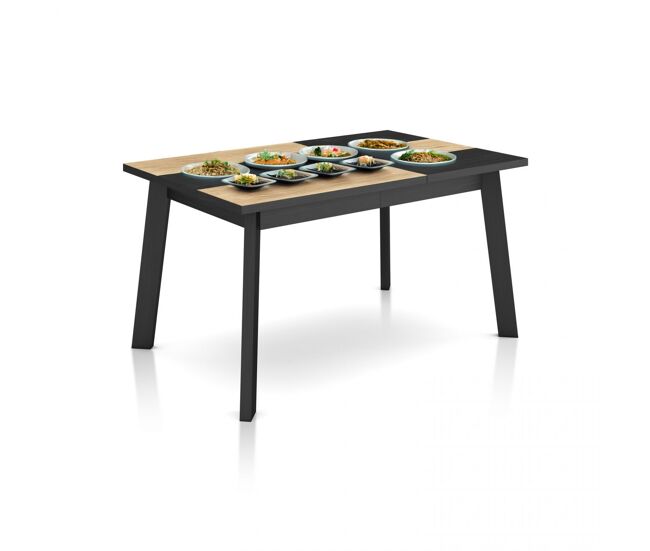 Mesa de comedor fija y robusta en negro-roble y negro 141x90 cm naira negro roble negro 141 x 74 x cm