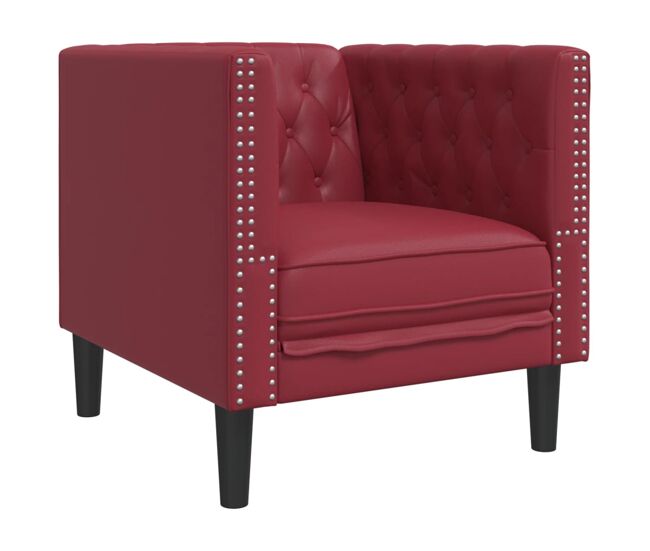 Vidaxl sillón chesterfield de cuero artificial rojo tinto