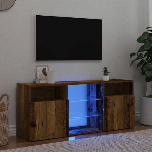 Móvel de TV - Modulo de TV - Armário de TV com luzes LED derivados de madeira madeira velha