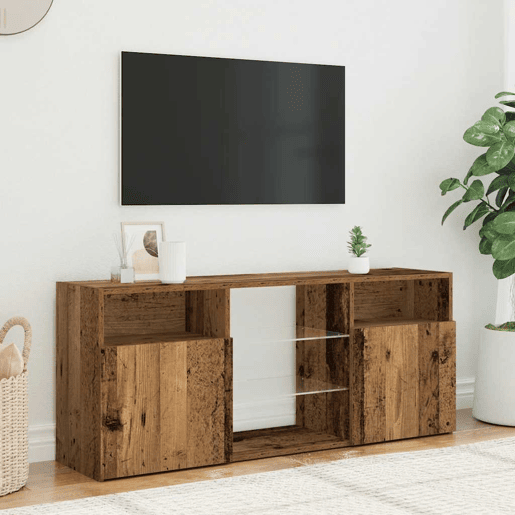 Móvel de TV - Modulo de TV - Armário de TV com luzes LED derivados de madeira madeira velha