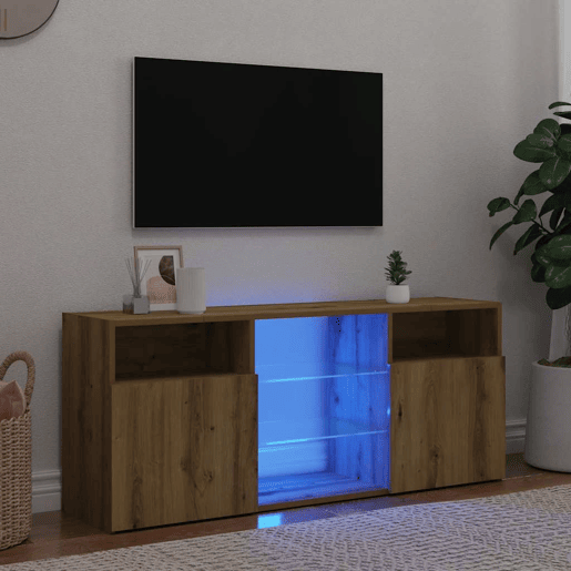 Móvel TV - Modulo de TV - Armário de TV c luzes LED derivados de madeira carvalho artisiano