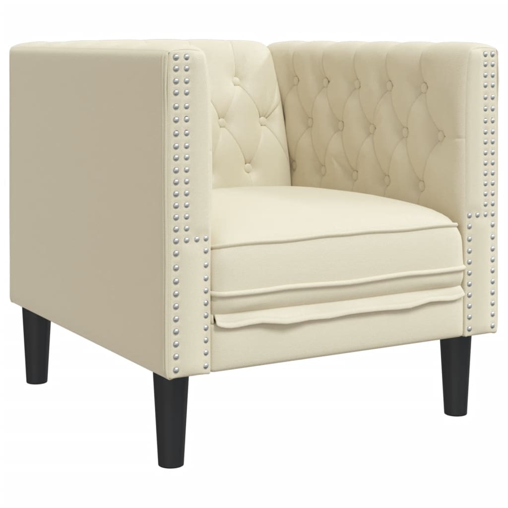 Vidaxl sillón chesterfield de cuero artificial blanco crema