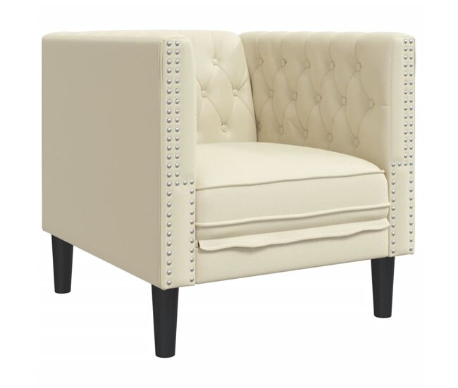 Vidaxl sillón chesterfield de cuero artificial blanco crema