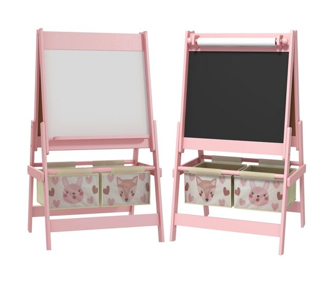 Aiyaplay caballete para niños 3 en 1 caballete infantil de doble cara de arte con rollo de papel pizarras y 2 cestas de almacenamiento 54x46,5x93 cm