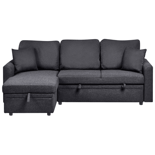 Sofá-cama de canto NASSJO Linho sintético Preto 3 lugares à direita