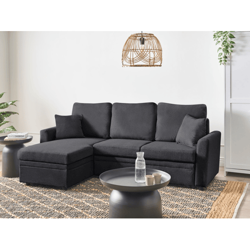 Sofá-cama de canto NASSJO Linho sintético Preto 3 lugares à direita