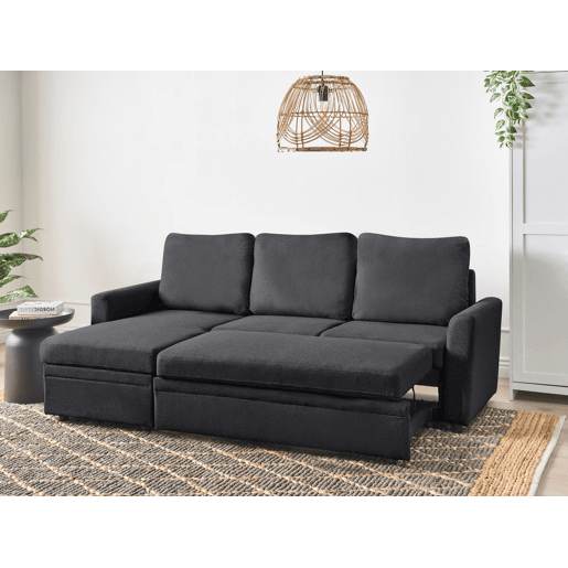 Sofá-cama de canto NASSJO Linho sintético Preto 3 lugares à direita