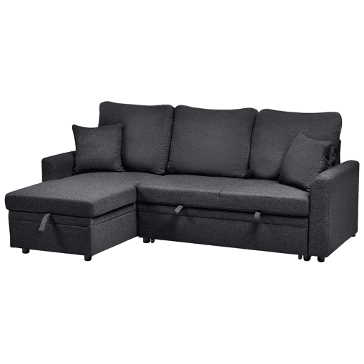 Sofá-cama de canto NASSJO Linho sintético Preto 3 lugares à direita