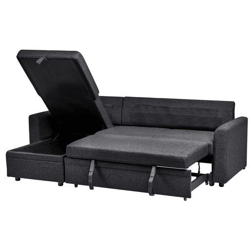 Sofá-cama de canto NASSJO Linho sintético Preto 3 lugares à direita