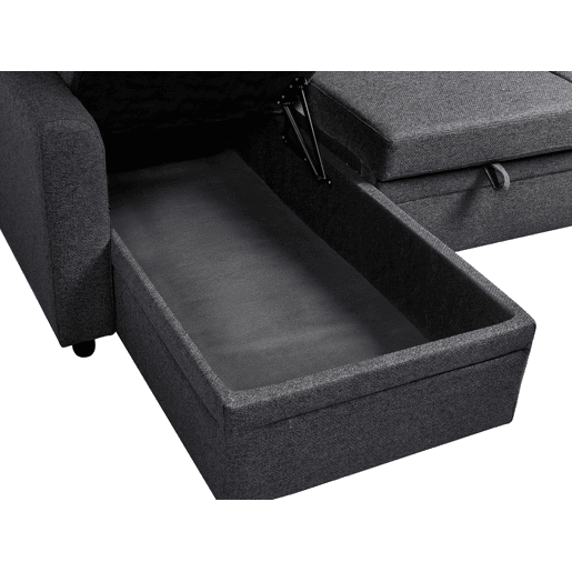 Sofá-cama de canto NASSJO Linho sintético Preto 3 lugares à direita