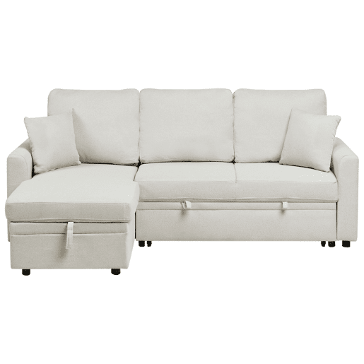 Sofá-cama de canto NASSJO Linho sintético Creme claro 3 lugares à direita