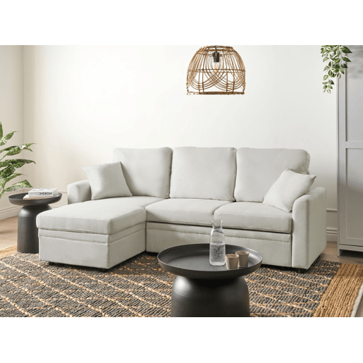 Sofá-cama de canto NASSJO Linho sintético Creme claro 3 lugares à direita
