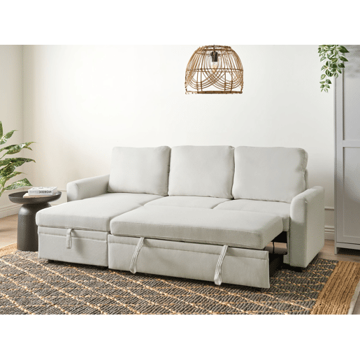 Sofá-cama de canto NASSJO Linho sintético Creme claro 3 lugares à direita