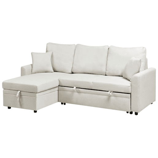 Sofá-cama de canto NASSJO Linho sintético Creme claro 3 lugares à direita