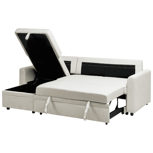 Sofá-cama de canto NASSJO Linho sintético Creme claro 3 lugares à direita