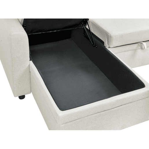 Sofá-cama de canto NASSJO Linho sintético Creme claro 3 lugares à direita